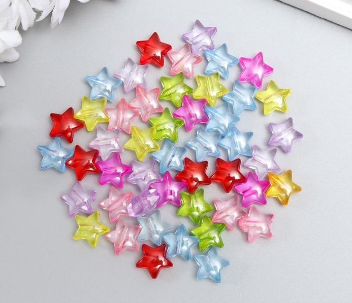Бусины "звездочка" прозрачные 0,9см 50шт пластик