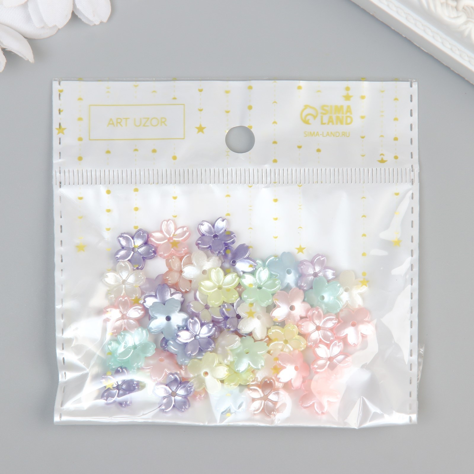 Бусины "цветочки" цветной перламутр 1х0,3см 50штпластик