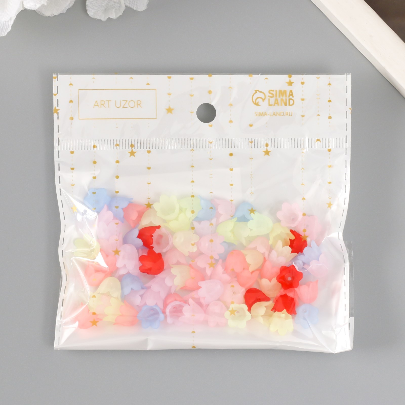 Бусины "цветок ландыша пастель" полупрозрачный 1,1см 80шт пластик