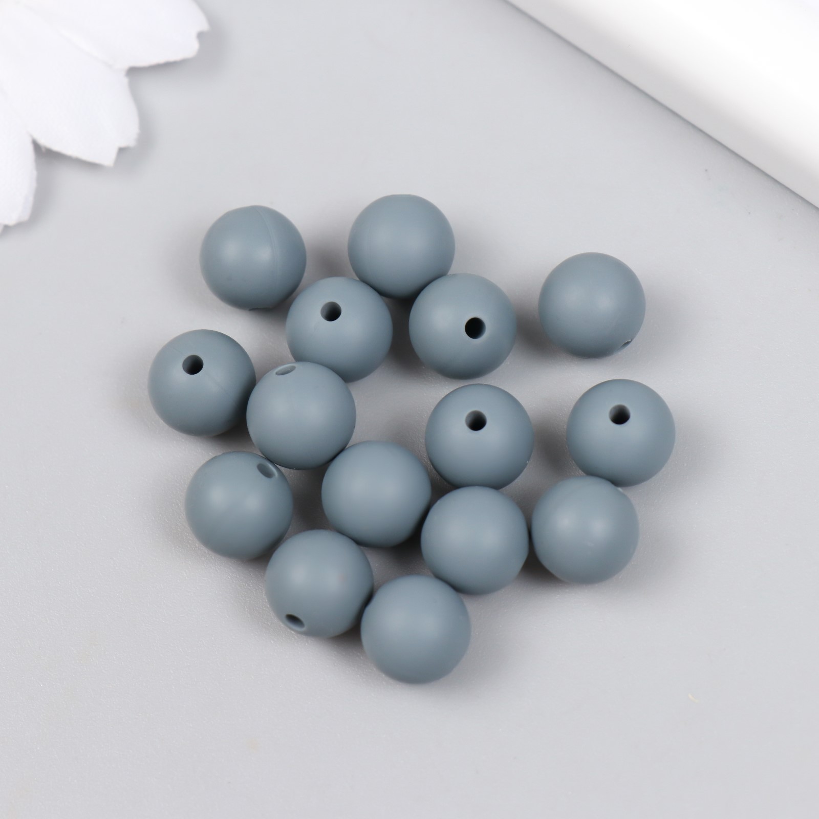 Набор бусин силикон "круглые" d0,9см темно-серые 15шт