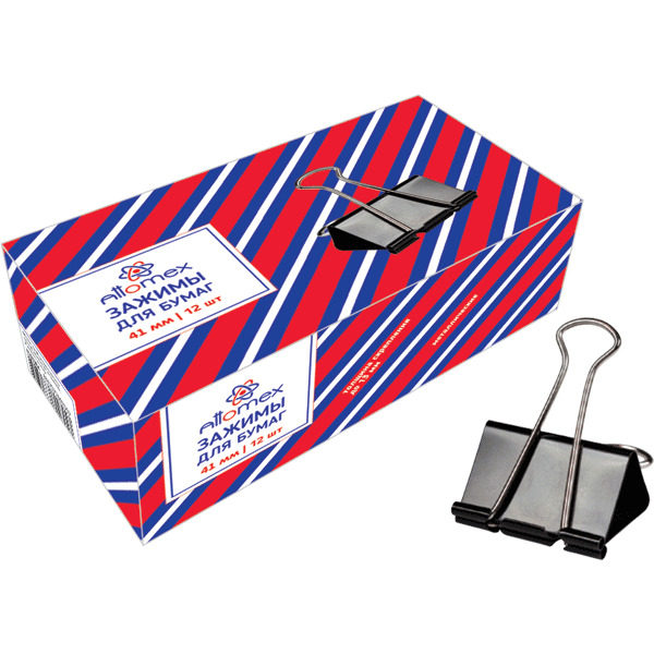 Зажим для бумаг чёрный 41 мм (12 шт) attomex