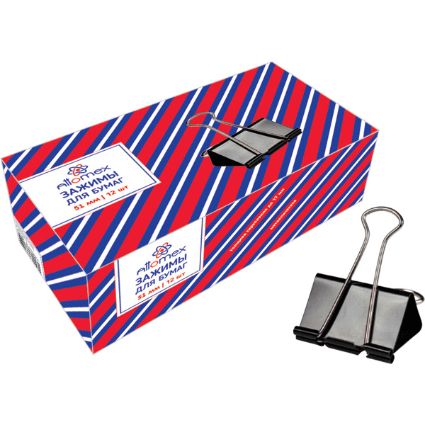 Зажим для бумаг чёрный 51 мм (12шт) attomex