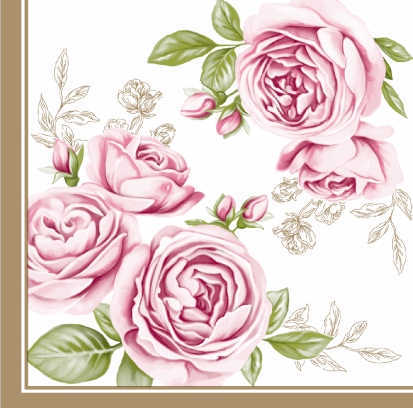 Салфетки бум. 240х240мм 25 шт. 3-сл. "роза с золотыми листьями"