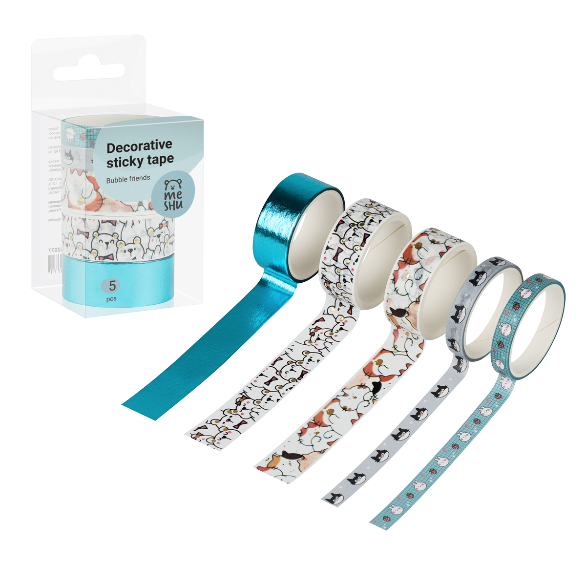 набор клейкой ленты декор. "bubble friends" 5шт Набор клейкой ленты декор. "bubble friends" 5шт