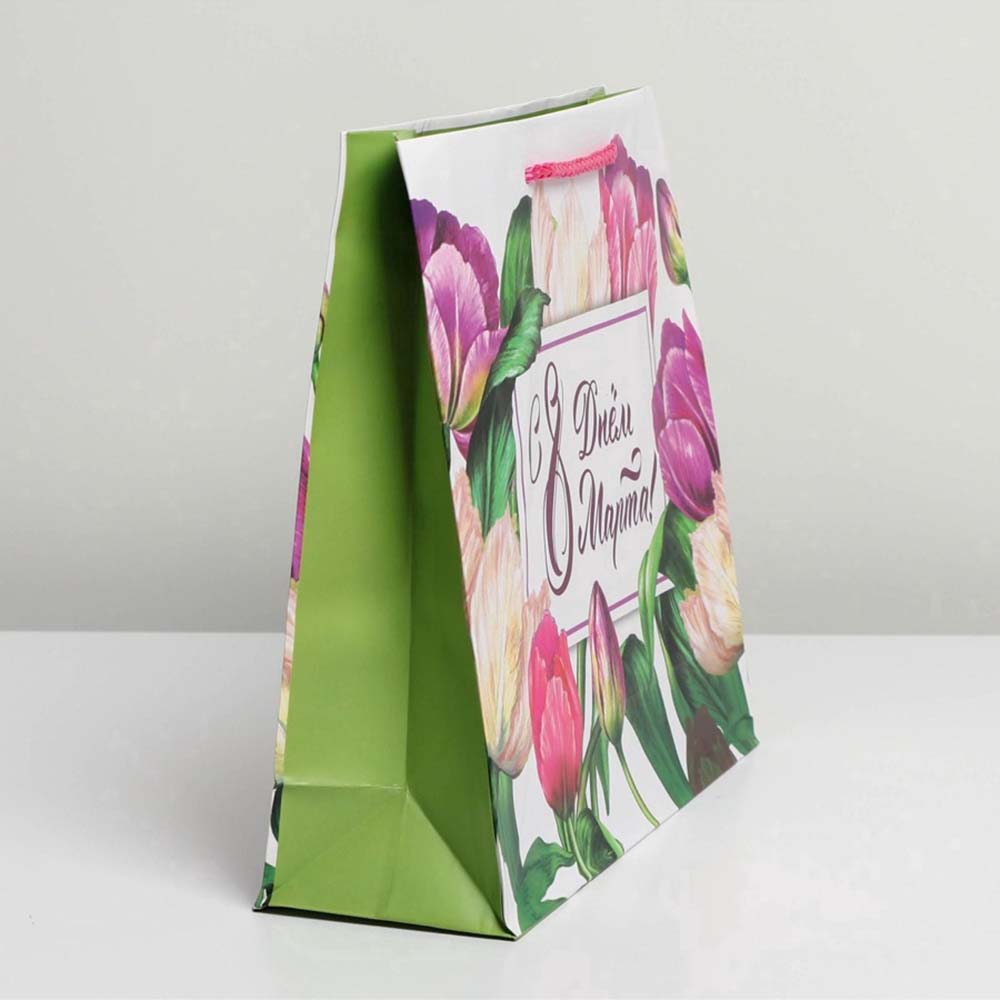 Пакет подарочный "с днём 8 марта" (25х21х8см)