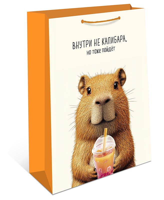 пакет подарочный "внутри не капибара, но тоже пойдёт" (18х22х10см) Пакет подарочный "внутри не капибара, но тоже пойдёт" (18х22х10см)