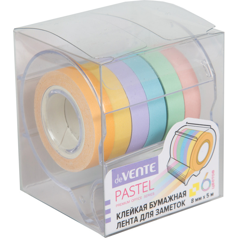 Закладки с липким краем devente "pastel" 6цв. 6рул. бумага