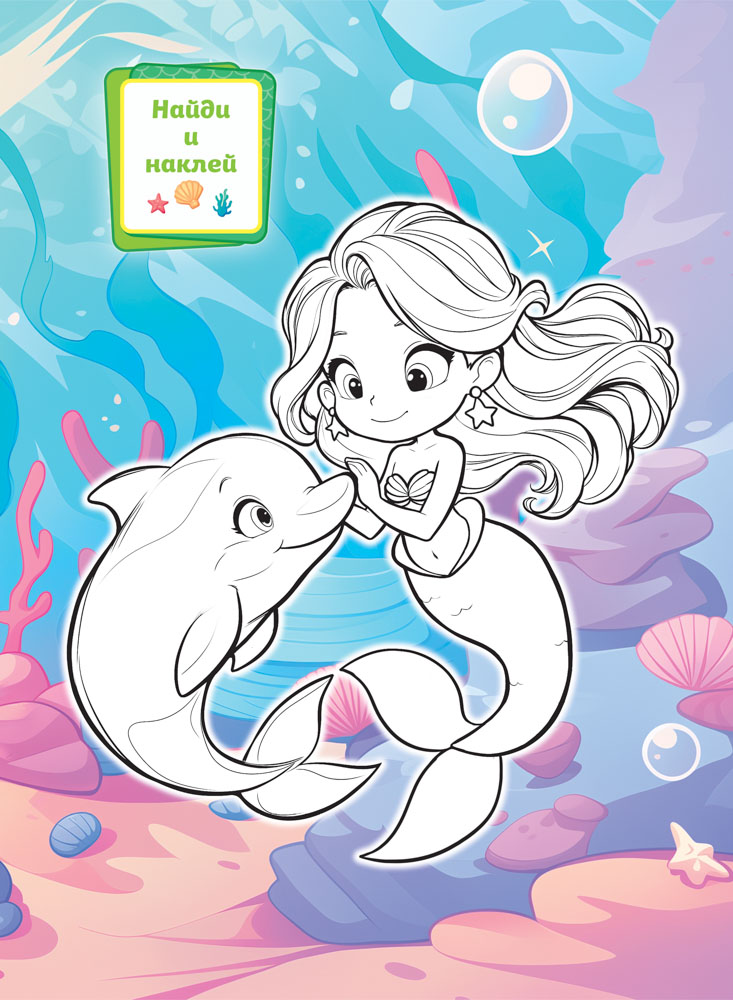 Раскраска "русалочки" с наклейками а4