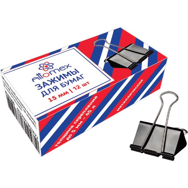 Зажим для бумаг чёрный 15 мм (12 шт) attomex