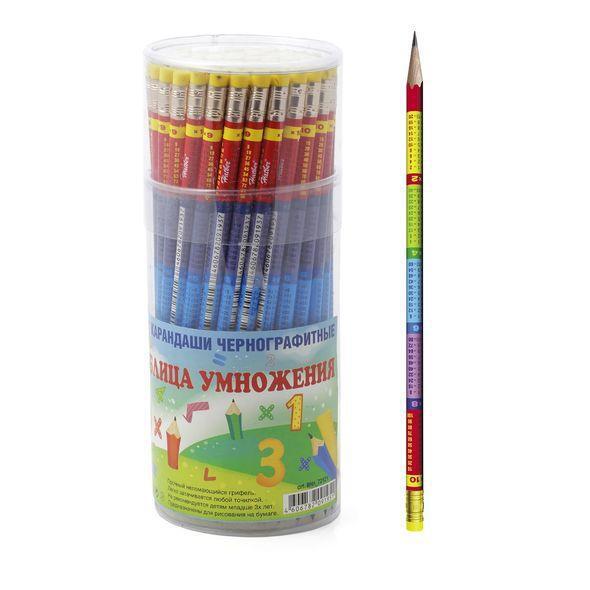 Карандаш с резинкой "hatber"табл.умножения" круглый корпус ассорти "hb"