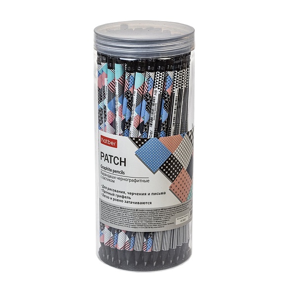Карандаш с резинкой "hatber patch" круглый корпус черн.дерево ассорти "hb"