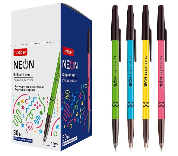 Ручка шар. "hatber neon" синяя 0,7мм