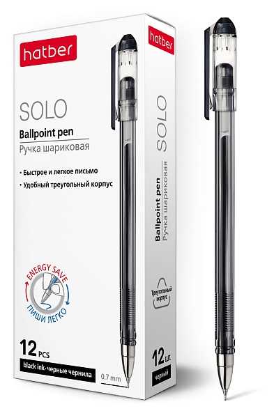 Ручка шар. "hatber solo" черная 0,7мм