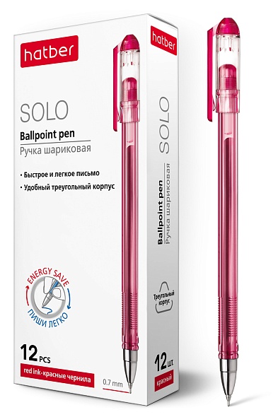 Ручка шар."hatber solo" красная 0,7мм