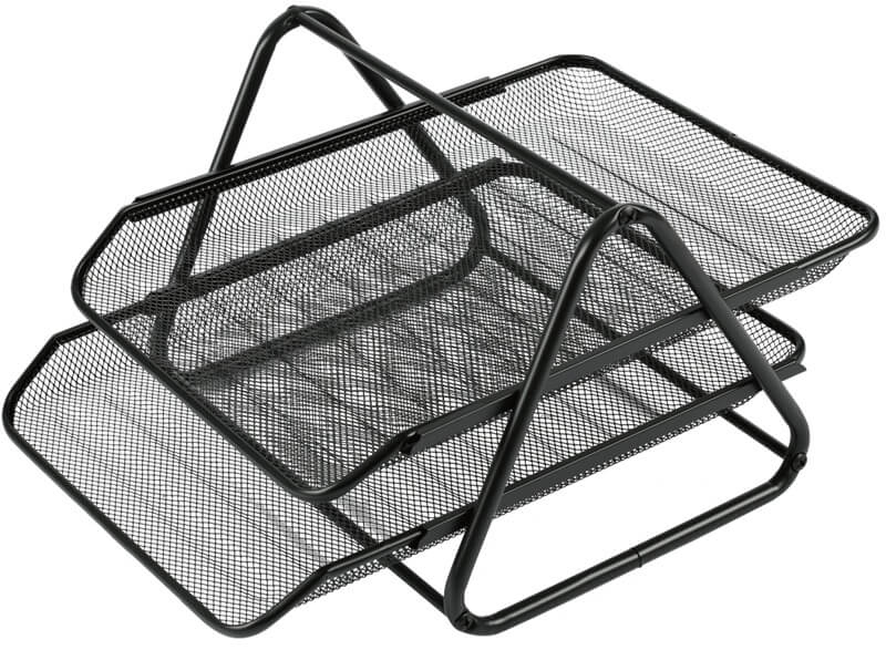 Лоток для бумаг и папок 2 секц. металл. сетчатый чёрный