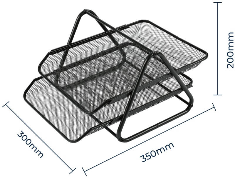 Лоток для бумаг и папок 2 секц. металл. сетчатый чёрный