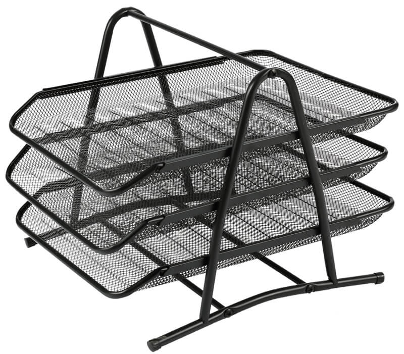 Лоток для бумаг и папок 3 секц. металл. сетчатый чёрный