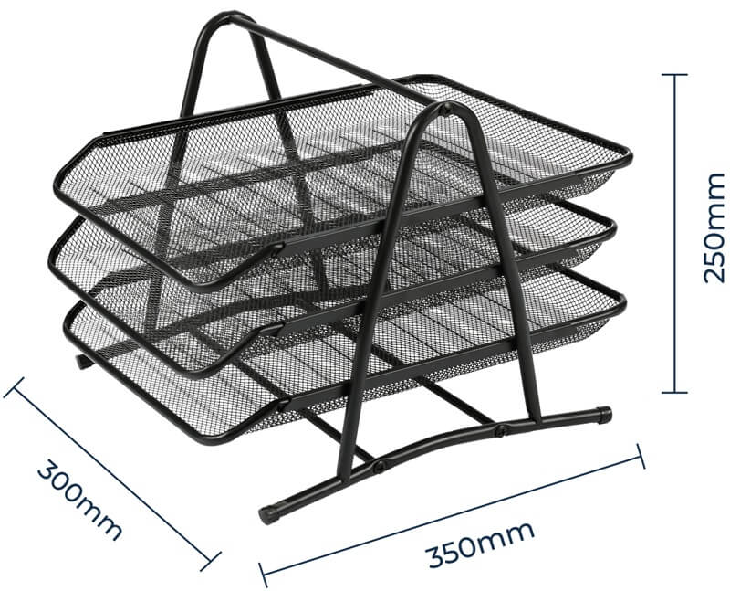 Лоток для бумаг и папок 3 секц. металл. сетчатый чёрный