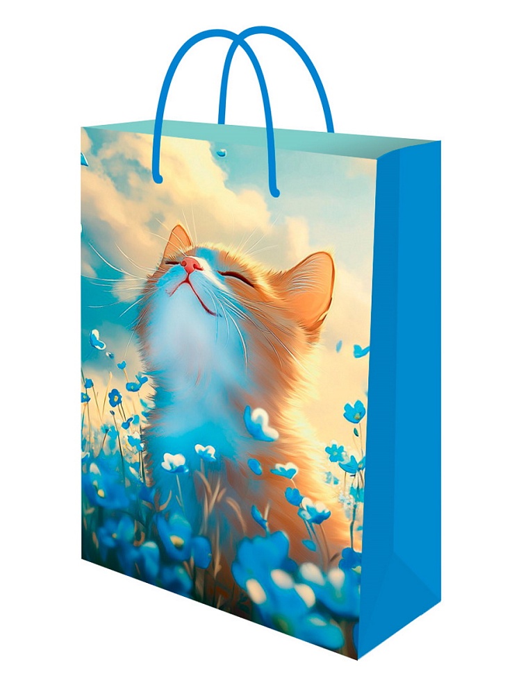 Пакет подарочный "весенний котик" (14х20х6,5см)