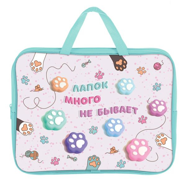 Папка текстиль с ручками а4+ оникс "таба лапки" 35х26,5х8см на молнии