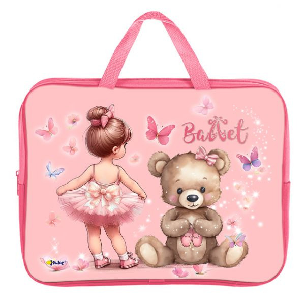 Папка текстиль с ручками а4+ оникс "балеринка с мишкой" 35х26,5х8см на молнии