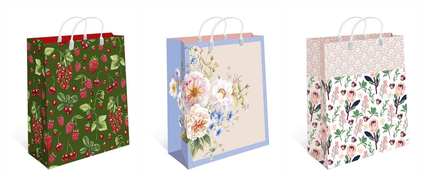 Пакет подарочный "цветы" (26х24х9см) асс-т