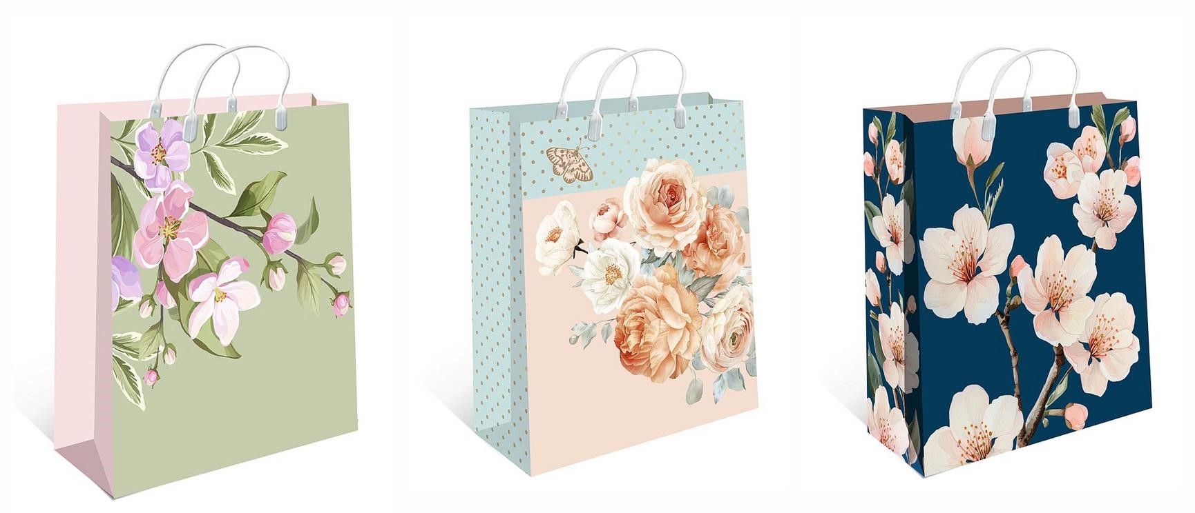 Пакет подарочный "цветы" (26х24х9см) асс-т