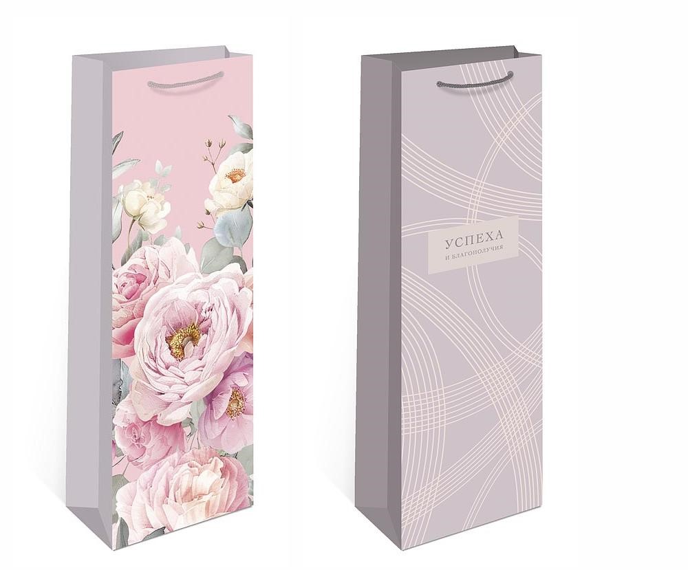 Пакет подарочный под бутылку "успеха и благополучия" (12х36х8,5см) асс-т