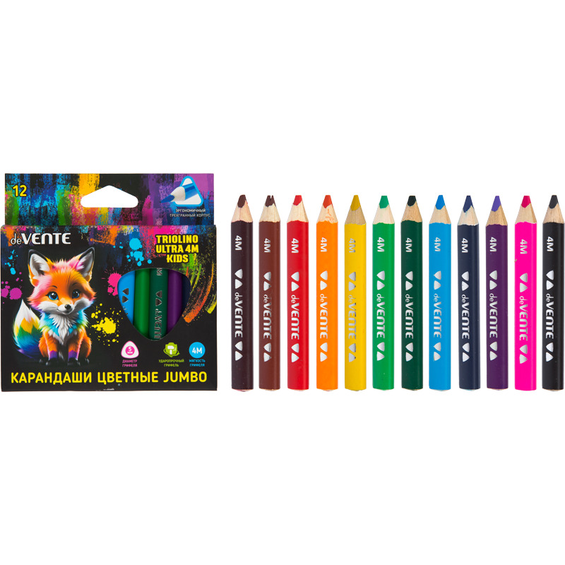 Карандаши цветные devente "triolino ultra 4m kids" 12цв. трёхгран.