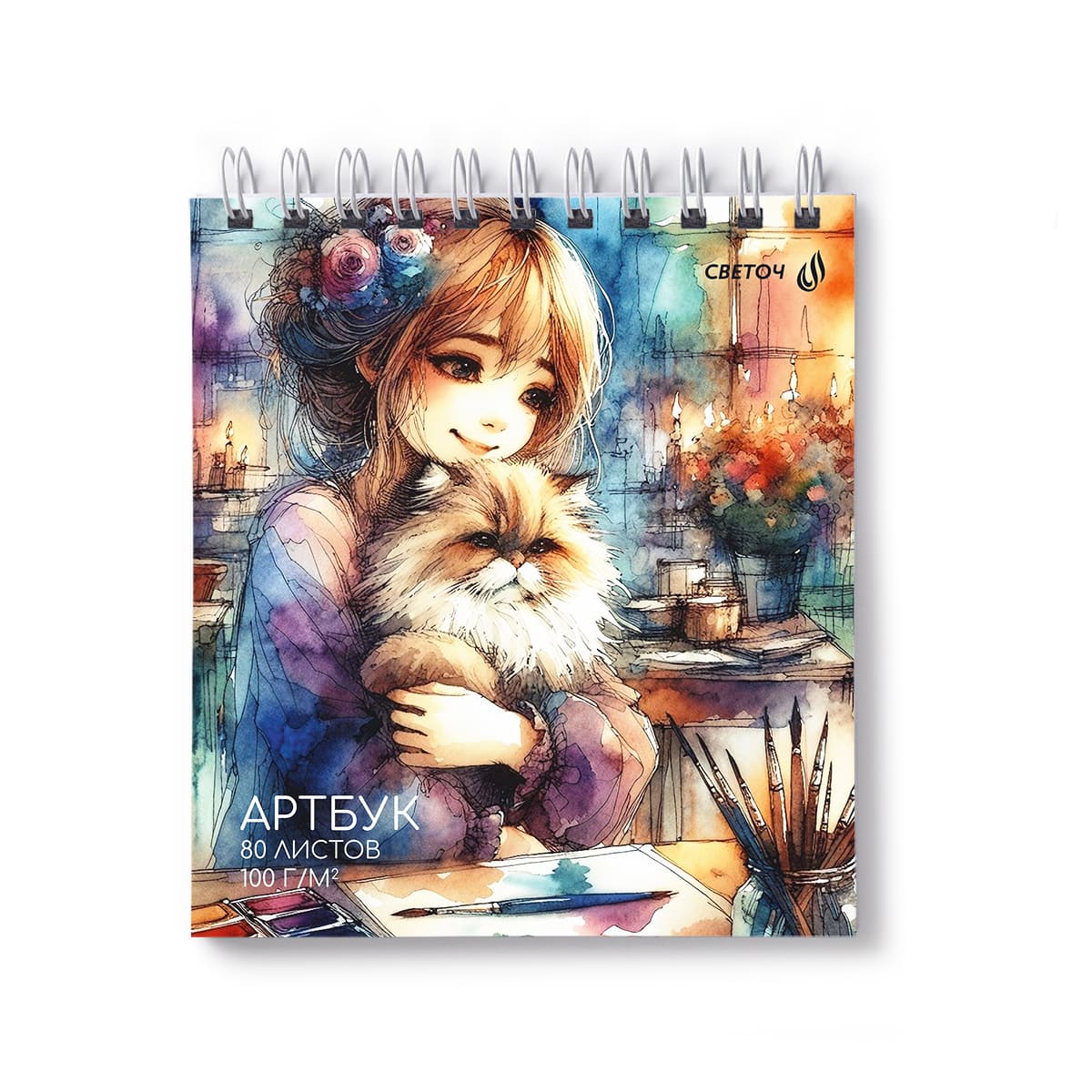 скетчбук 166х175мм 80л. гребень "котячья нежность" (svetoch) 100г/м2,тв.подл. Скетчбук 166х175мм 80л. гребень "котячья нежность" (svetoch) 100г/м2,тв.подл.