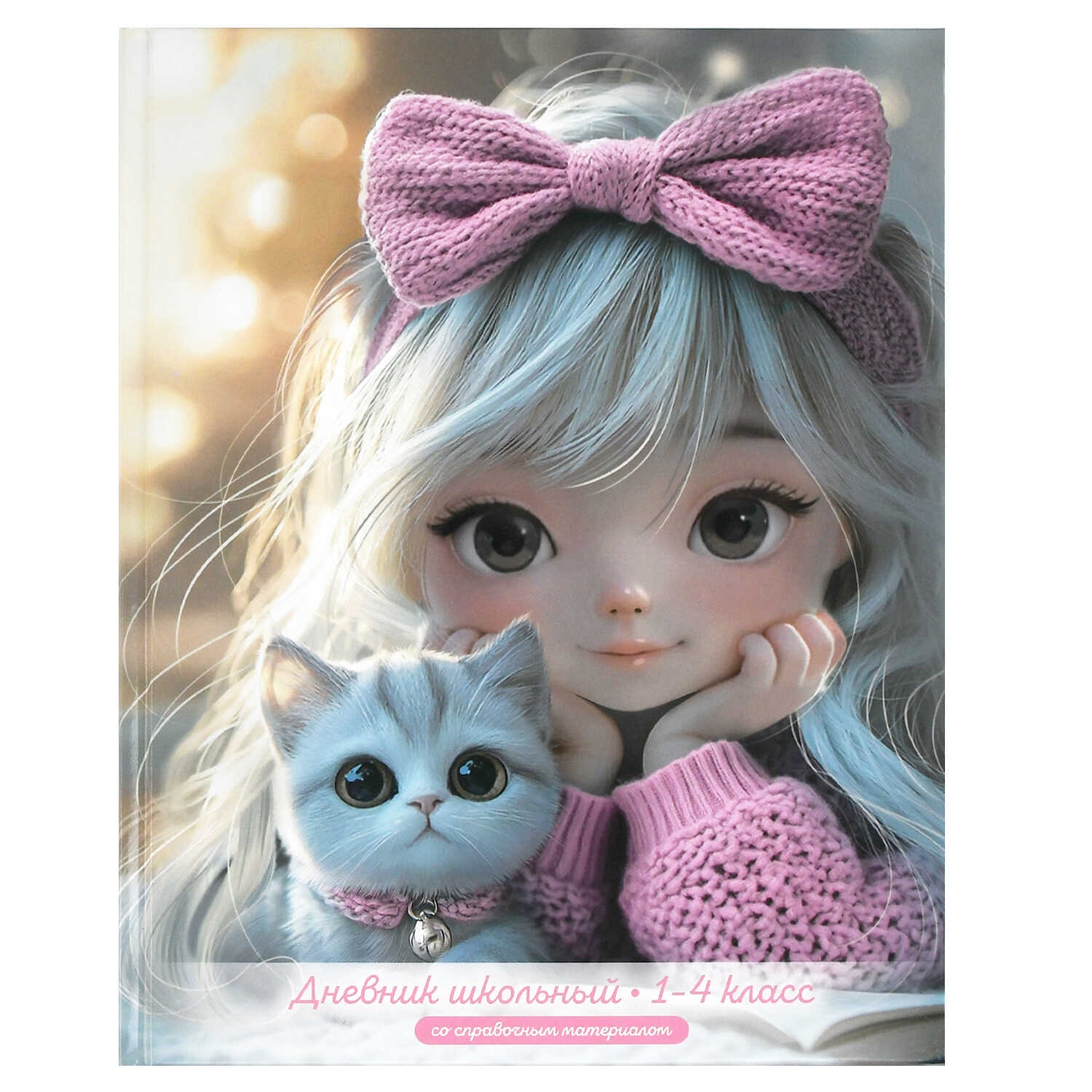 Дневник мл.кл. тв.обл. "девочка в розовом с котёнком" (феникс+) глянц.лам.