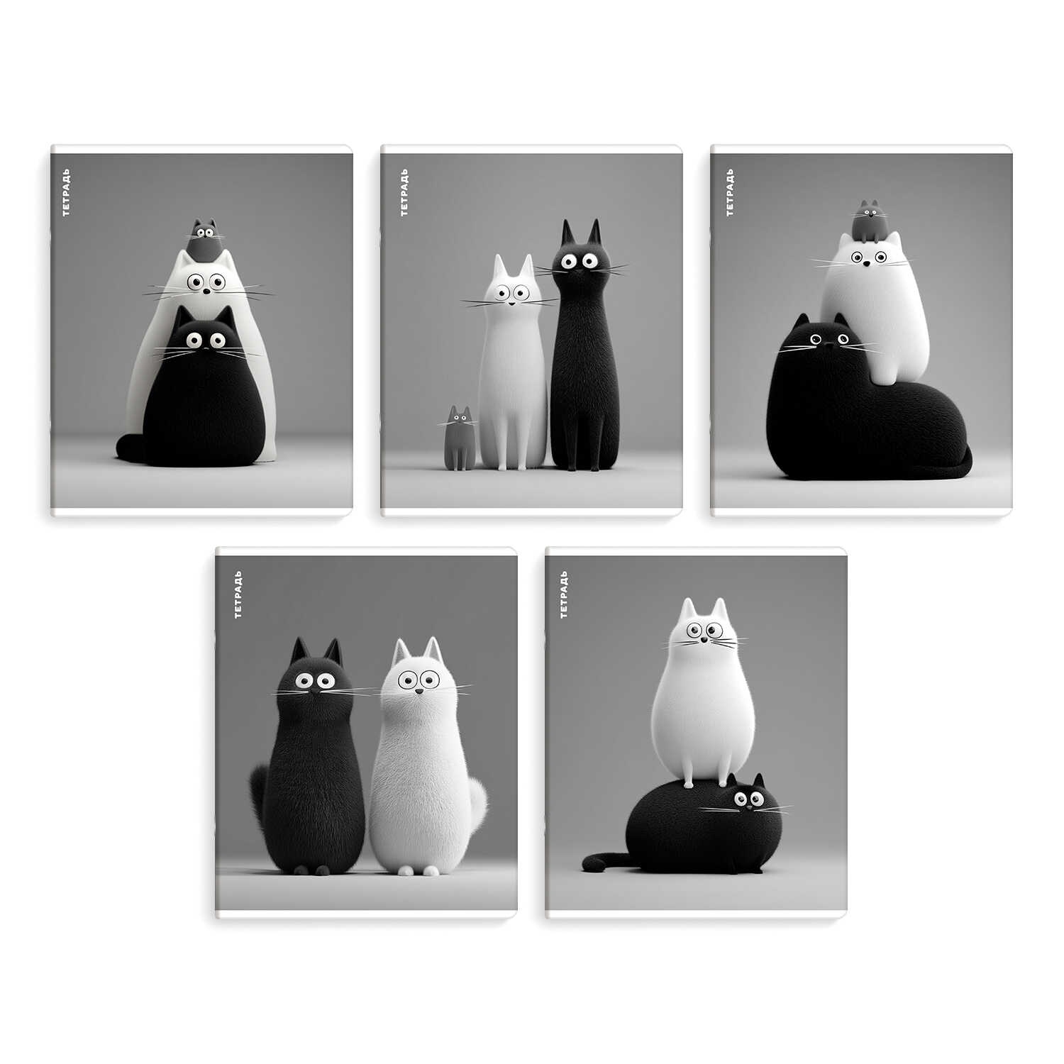 Тетрадь 48л. кл. "чёрно-белые коты" (феникс+) б/б,выб.лак,асс-т