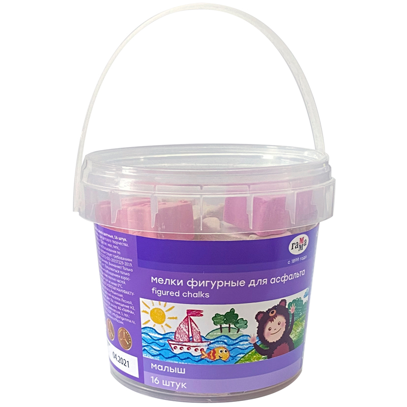 Мел цветной для асфальта "малыш" 16шт.(пл.ведро)