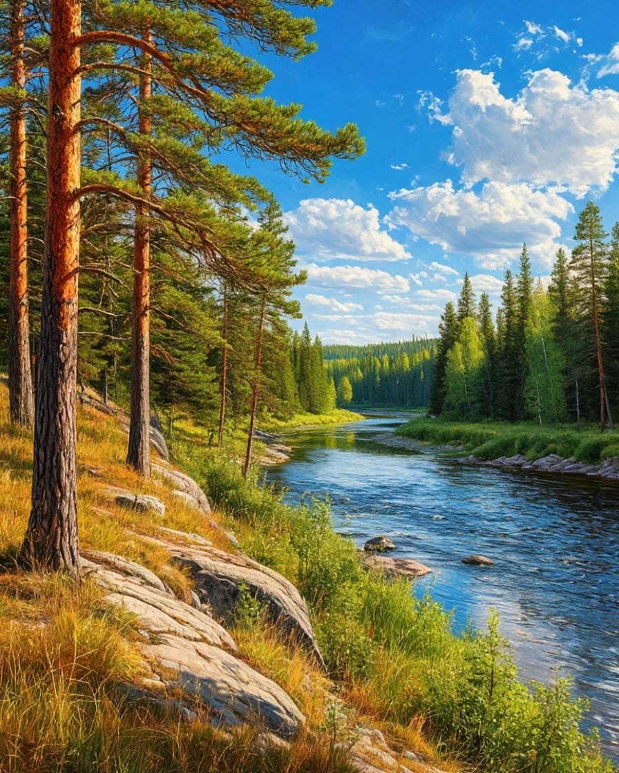 Набор д/творч. картина по номерам 40х50см "сосны на берегу"