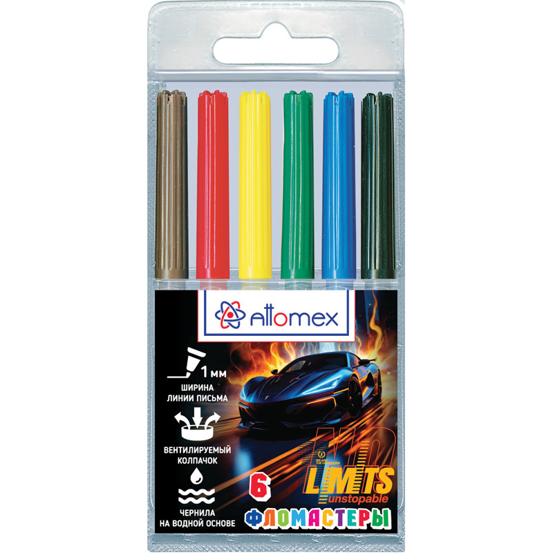 Фломастеры "no limits" 6цв. (attomex) вент.колп.,пл/бл.