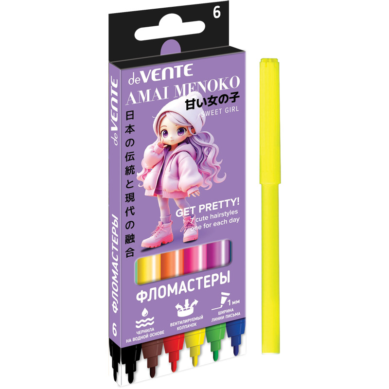 Фломастеры "amai menoko" 6цв. (devente) вент.колп.,к/уп.