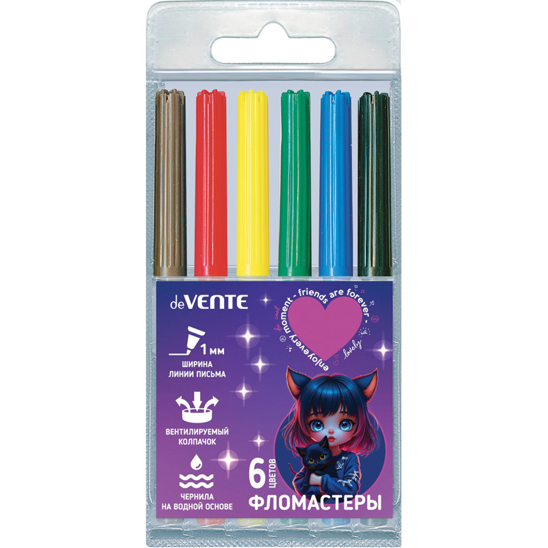 Фломастеры "friends forever" 6цв. (devente) вент.колп.,пл/бл.