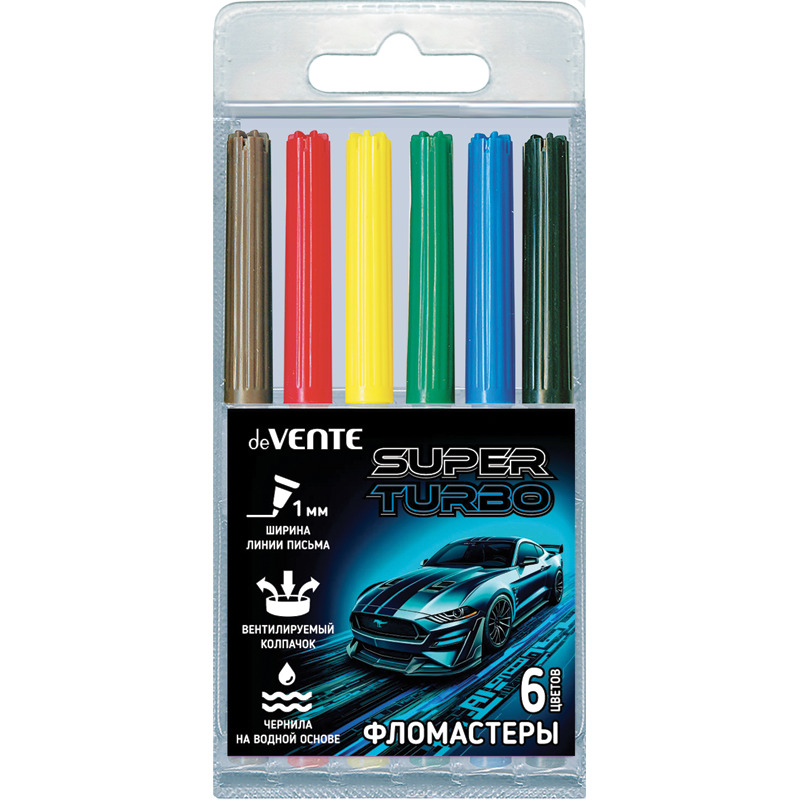 Фломастеры "super turbo" 6цв. (devente) вент.колп.,пл/бл.