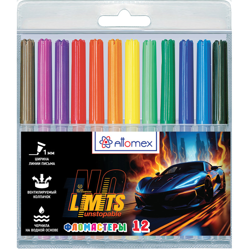 Фломастеры "no limits" 12цв. (attomex) вент.колп.,пл/бл.
