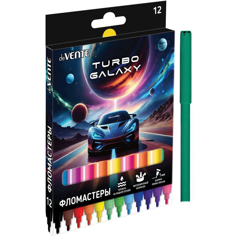 Фломастеры "turbo galaxy" 12цв. (devente) вент.колп.,к/уп.