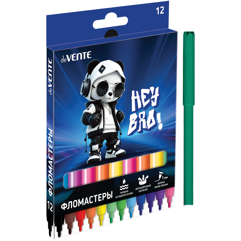 Фломастеры "hey bro" 12цв. (devente) вент.колп.,к/уп.