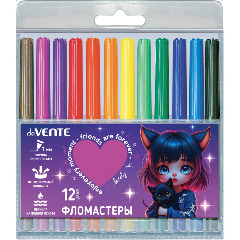 Фломастеры "friends forever" 12цв. (devente) вент.колп.,пл/бл.