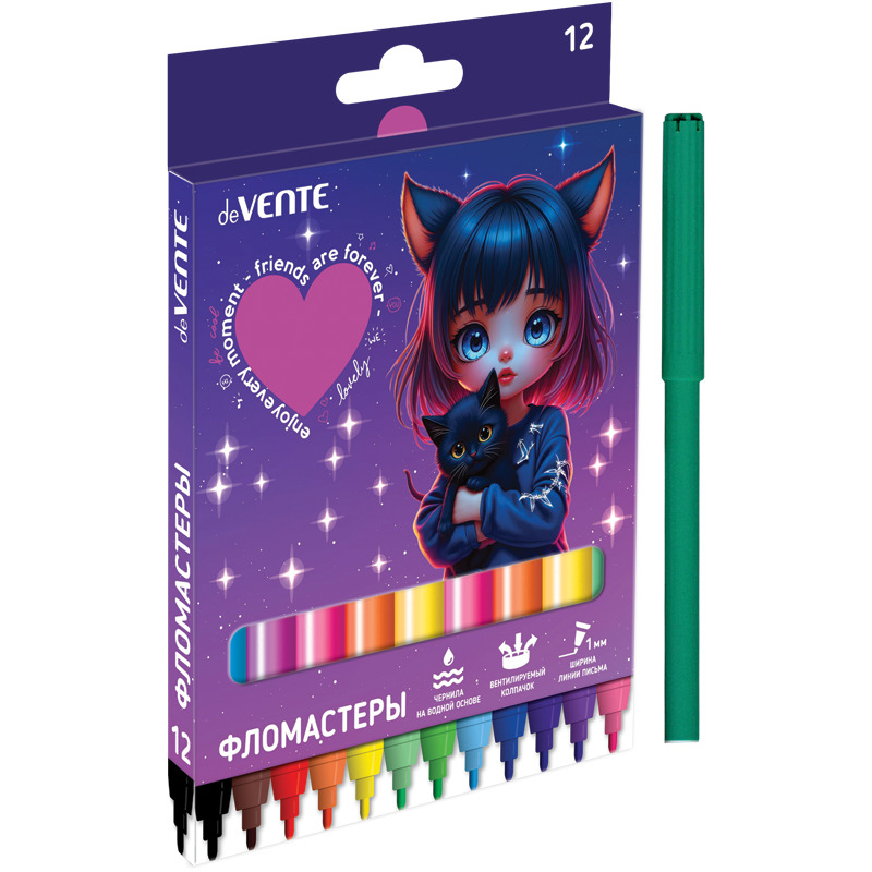 Фломастеры "friends forever" 12цв. (devente) вент.колп.,к/уп.