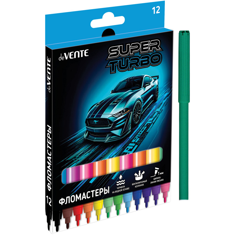 Фломастеры "super turbo" 12цв. (devente) вент.колп.,к/уп.