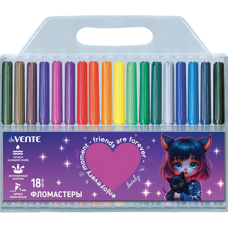 Фломастеры "friends forever" 18цв. (devente) вент.колп.,пл/бл.
