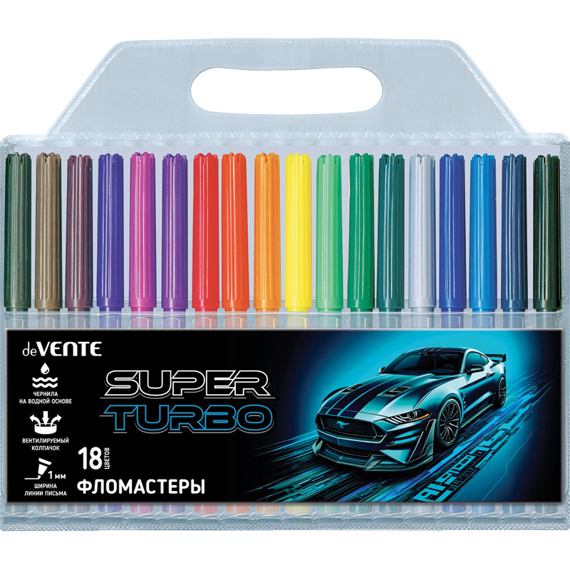 Фломастеры "super turbo" 18цв. (devente) вент.колп.,пл/бл.