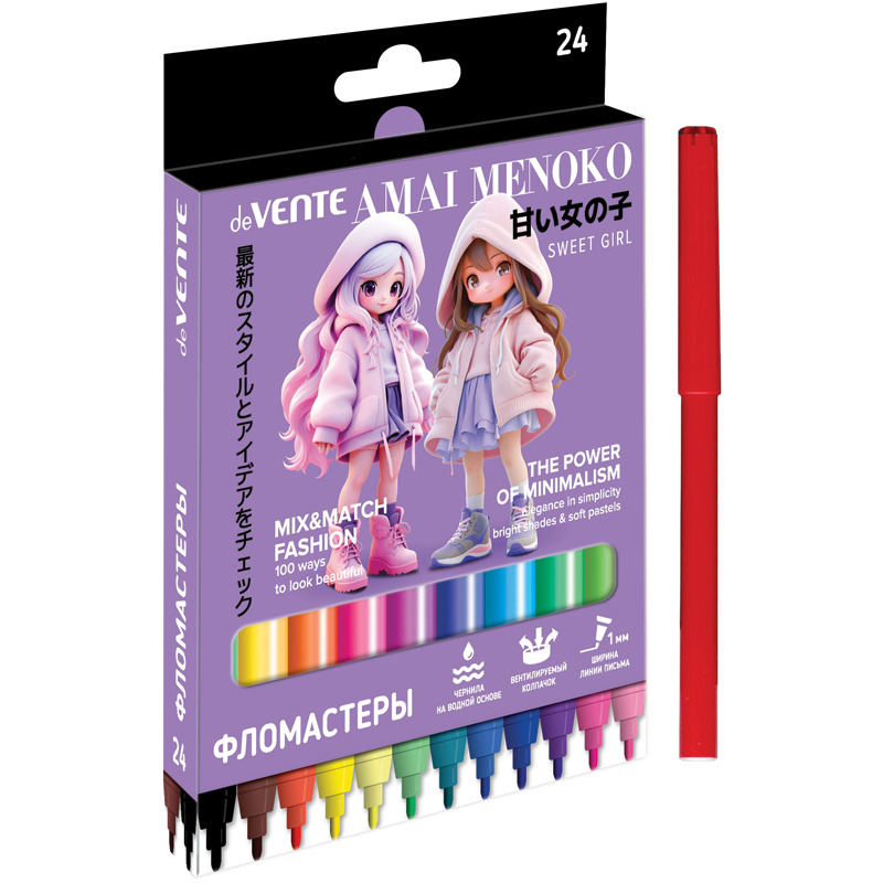 Фломастеры "amai menoko" 24цв. (devente) вент.колп.,к/уп.
