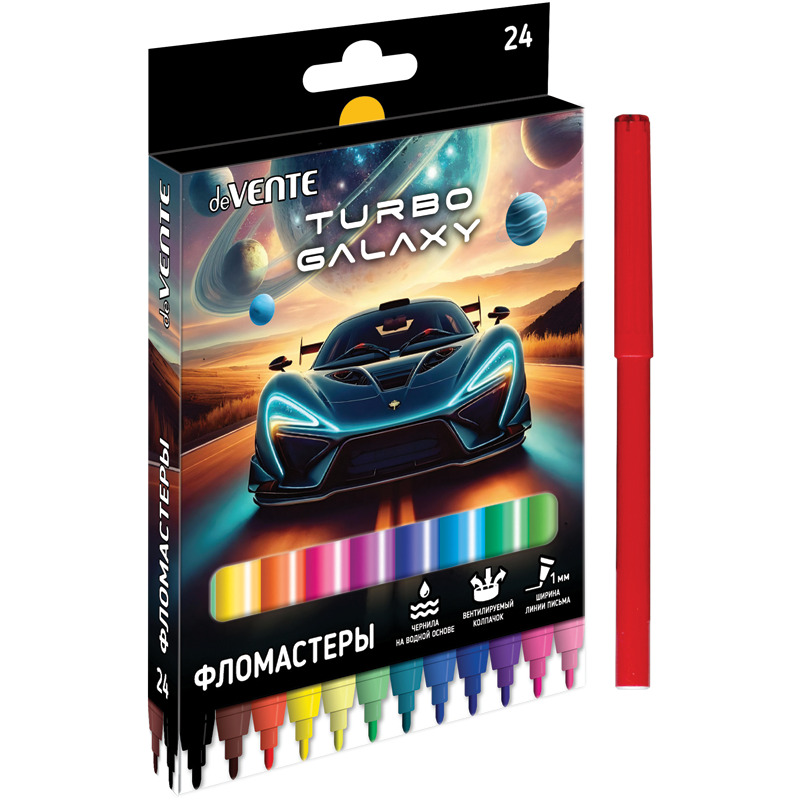 Фломастеры "turbo galaxy" 24цв. (devente) вент.колп.,к/уп.