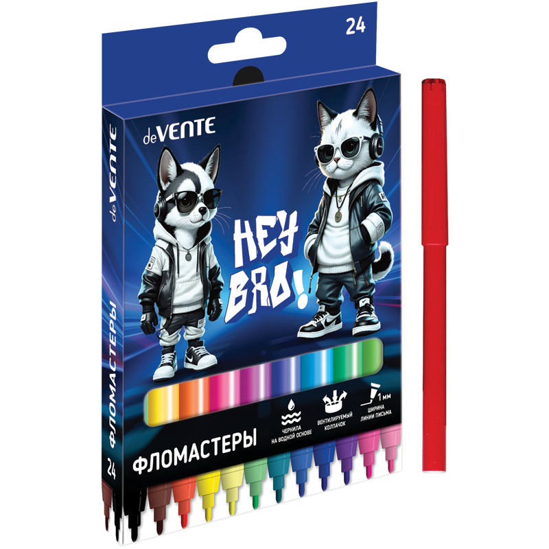 Фломастеры "hey bro" 24цв. (devente) вент.колп.,к/уп.