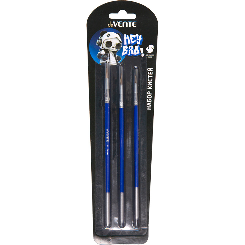Кисти в наборе белка 3шт. (№1,3,6) devente "hey bro"